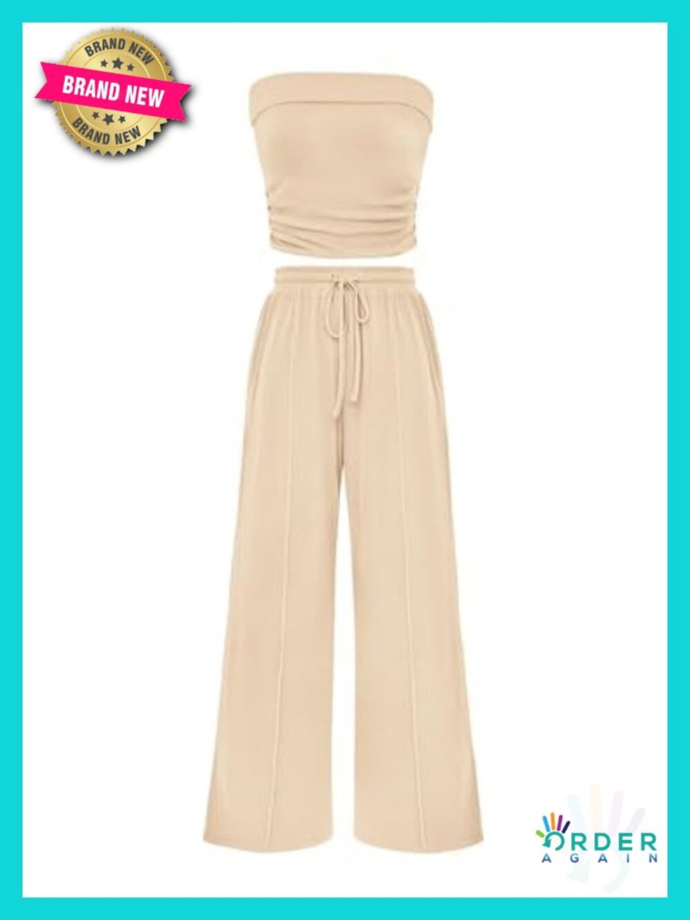 Ribbed Knit Crop Tube Top Wide Leg Pants 2 Piece Lounge Set